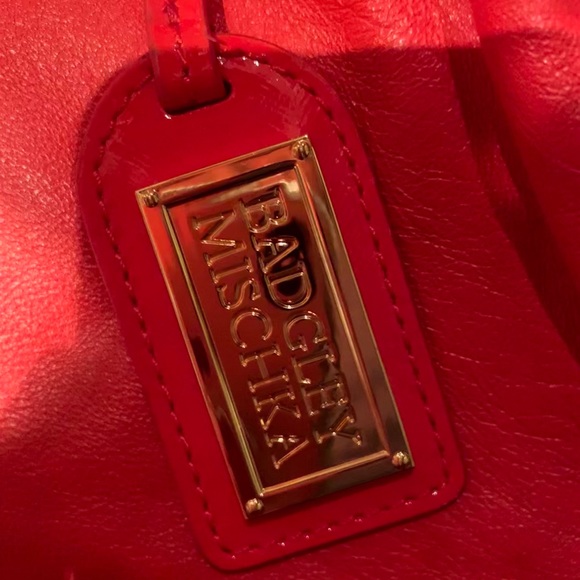 Badgley Mischka genuine red leather tote bag - Picture 5 of 8